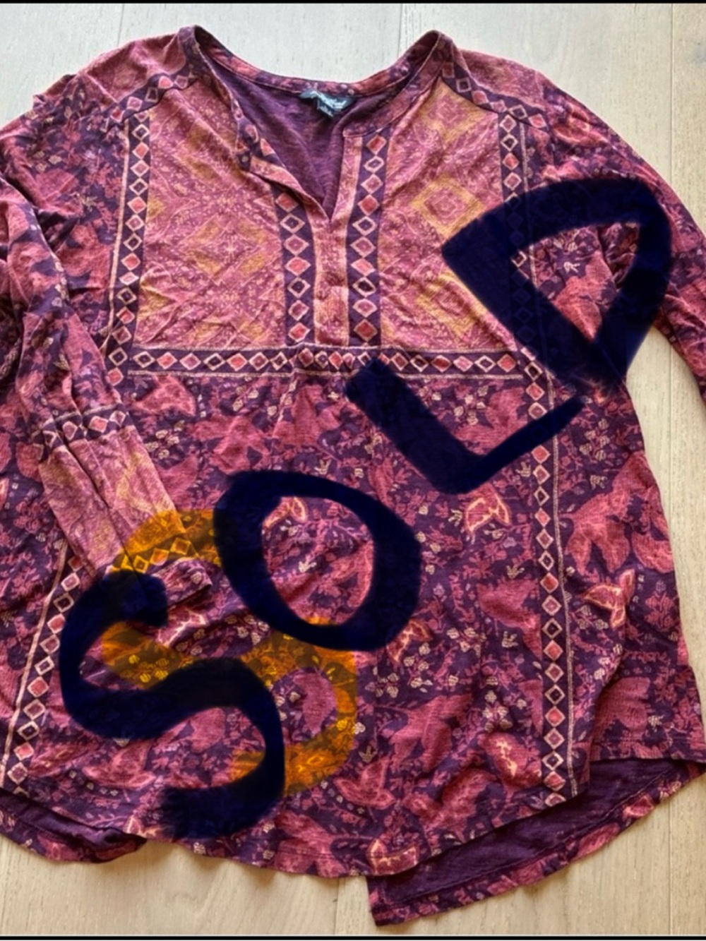 Lucky Brand Bohemian L/S Top Blouse Lge